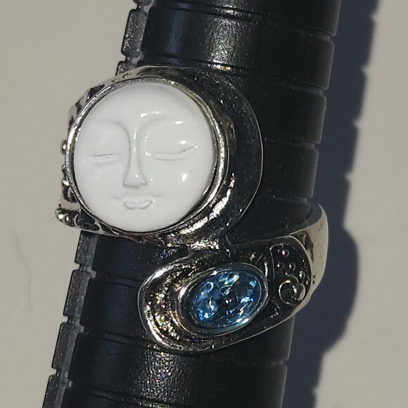 LAST CHANCE Moon Face & Blue Stone Ring – Boho Fantasy Jewelry - Picture 1 of 6